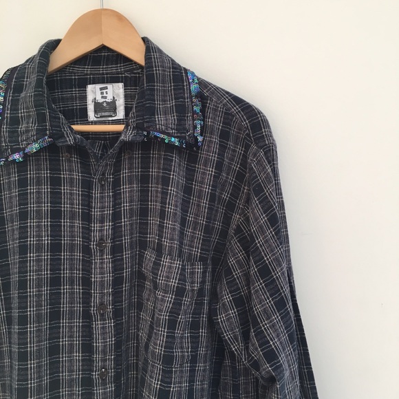 LF Sequin collar flannel button down - Picture 2 of 4